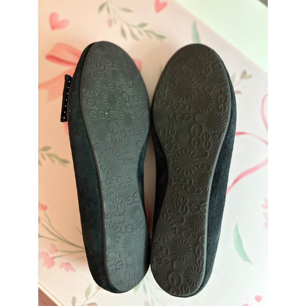 UGG Australia Alloway Studded Bow Black Suede Shearling Ballet Flats 1004766 10 - Picture 6 of 7